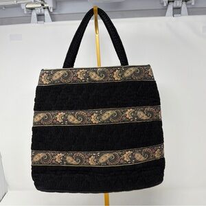 Vera Bradley Vintage Corduroy Tote Bag Black Paisley Trim Retired 100% Cotton